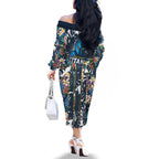 Gold Coast Titans Family Matching Off The Shoulder Long Sleeve Dress and Hawaiian Shirt Tropical Hibiscus Floral Pattern With Blue And Yellow Accents