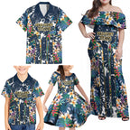 Gold Coast Titans Family Matching Off Shoulder Maxi Dress and Hawaiian Shirt Tropical Hibiscus Floral Pattern With Blue And Yellow Accents