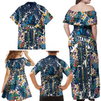 Gold Coast Titans Family Matching Off Shoulder Maxi Dress and Hawaiian Shirt Tropical Hibiscus Floral Pattern With Blue And Yellow Accents