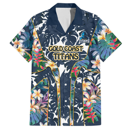 Gold Coast Titans Family Matching Off Shoulder Maxi Dress and Hawaiian Shirt Tropical Hibiscus Floral Pattern With Blue And Yellow Accents