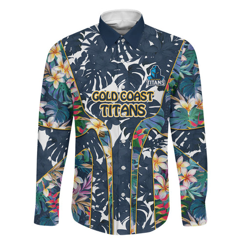 Gold Coast Titans Family Matching Off Shoulder Maxi Dress and Hawaiian Shirt Tropical Hibiscus Floral Pattern With Blue And Yellow Accents
