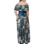 Gold Coast Titans Family Matching Off Shoulder Maxi Dress and Hawaiian Shirt Tropical Hibiscus Floral Pattern With Blue And Yellow Accents