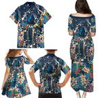 Gold Coast Titans Family Matching Puletasi and Hawaiian Shirt Tropical Hibiscus Floral Pattern With Blue And Yellow Accents