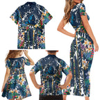 Gold Coast Titans Family Matching Short Sleeve Bodycon Dress and Hawaiian Shirt Tropical Hibiscus Floral Pattern With Blue And Yellow Accents