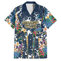 Gold Coast Titans Family Matching Short Sleeve Bodycon Dress and Hawaiian Shirt Tropical Hibiscus Floral Pattern With Blue And Yellow Accents