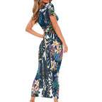 Gold Coast Titans Family Matching Short Sleeve Bodycon Dress and Hawaiian Shirt Tropical Hibiscus Floral Pattern With Blue And Yellow Accents