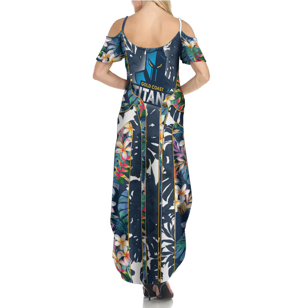 Gold Coast Titans Family Matching Summer Maxi Dress and Hawaiian Shirt Tropical Hibiscus Floral Pattern With Blue And Yellow Accents