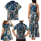 Gold Coast Titans Family Matching Tank Maxi Dress and Hawaiian Shirt Tropical Hibiscus Floral Pattern With Blue And Yellow Accents