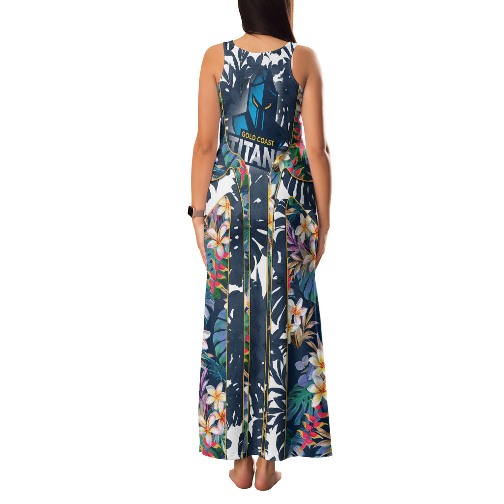Gold Coast Titans Family Matching Tank Maxi Dress and Hawaiian Shirt Tropical Hibiscus Floral Pattern With Blue And Yellow Accents
