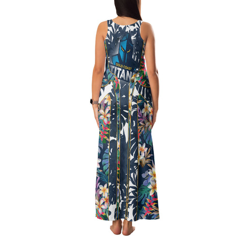 Gold Coast Titans Family Matching Tank Maxi Dress and Hawaiian Shirt Tropical Hibiscus Floral Pattern With Blue And Yellow Accents