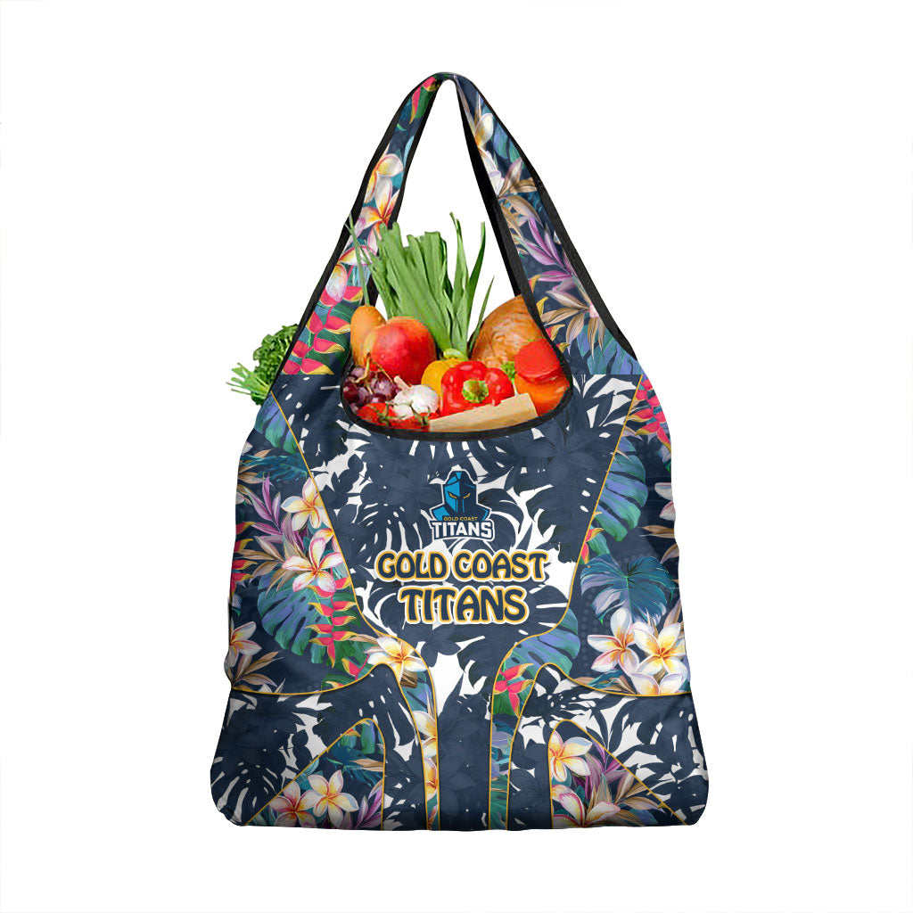 Gold Coast Titans Grocery Bag Tropical Hibiscus Floral Pattern With Blue And Yellow Accents