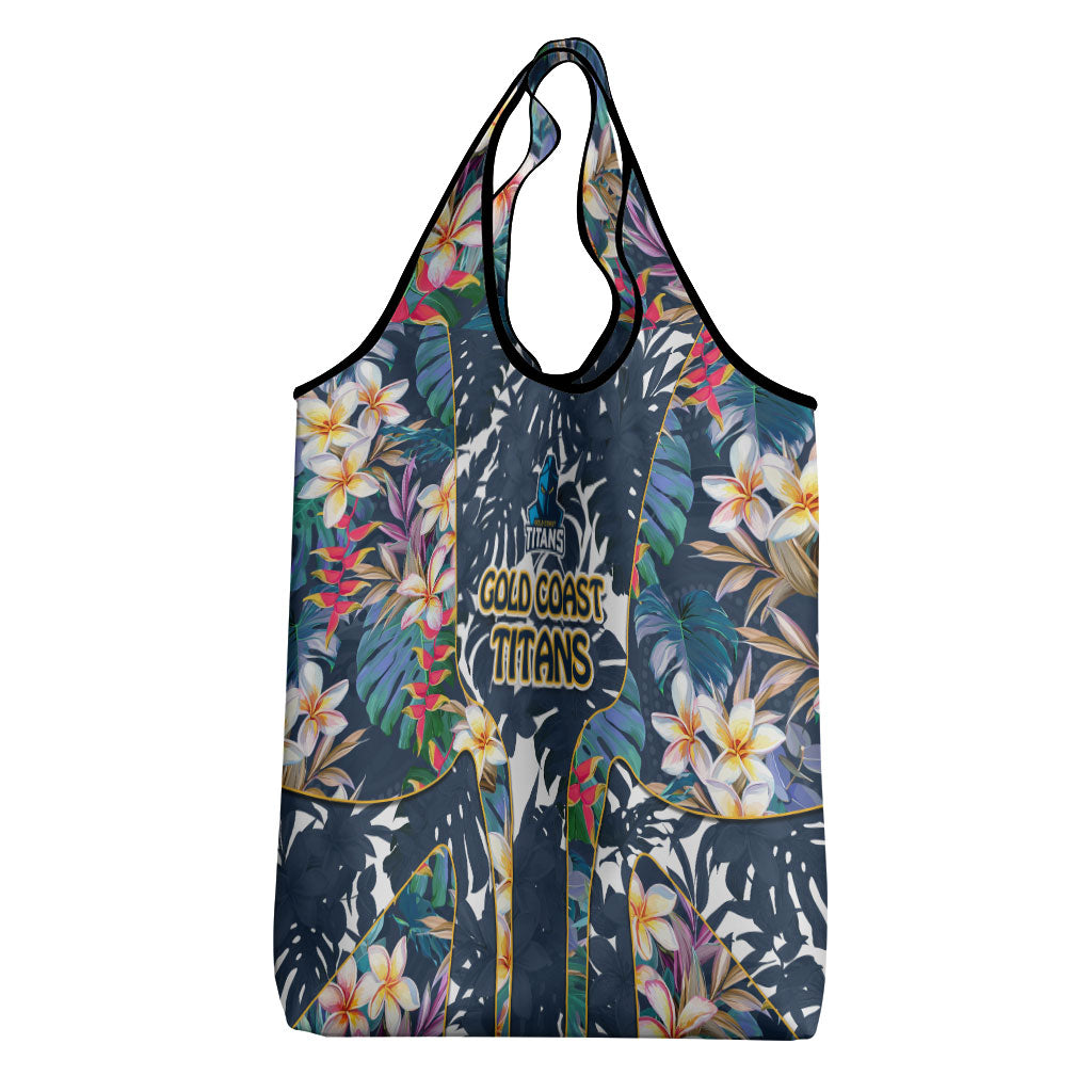 Gold Coast Titans Grocery Bag Tropical Hibiscus Floral Pattern With Blue And Yellow Accents
