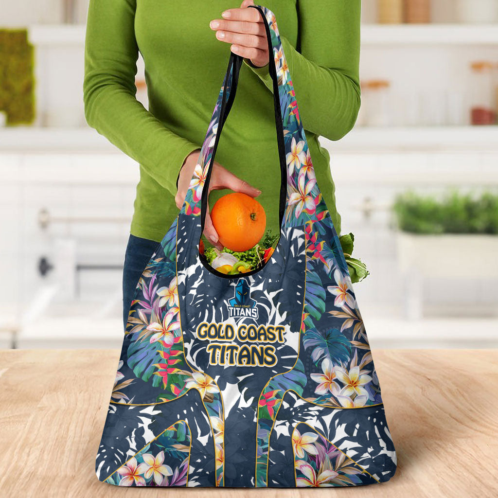 Gold Coast Titans Grocery Bag Tropical Hibiscus Floral Pattern With Blue And Yellow Accents