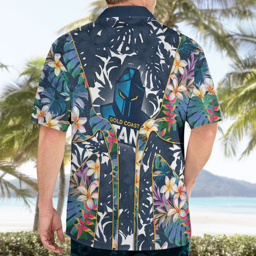 Gold Coast Titans Hawaiian Shirt Tropical Hibiscus Floral Pattern With Blue And Yellow Accents