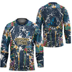 Gold Coast Titans Hockey Jersey Tropical Hibiscus Floral Pattern With Blue And Yellow Accents