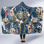Gold Coast Titans Hooded Blanket Tropical Hibiscus Floral Pattern With Blue And Yellow Accents