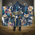 Gold Coast Titans Hooded Blanket Tropical Hibiscus Floral Pattern With Blue And Yellow Accents
