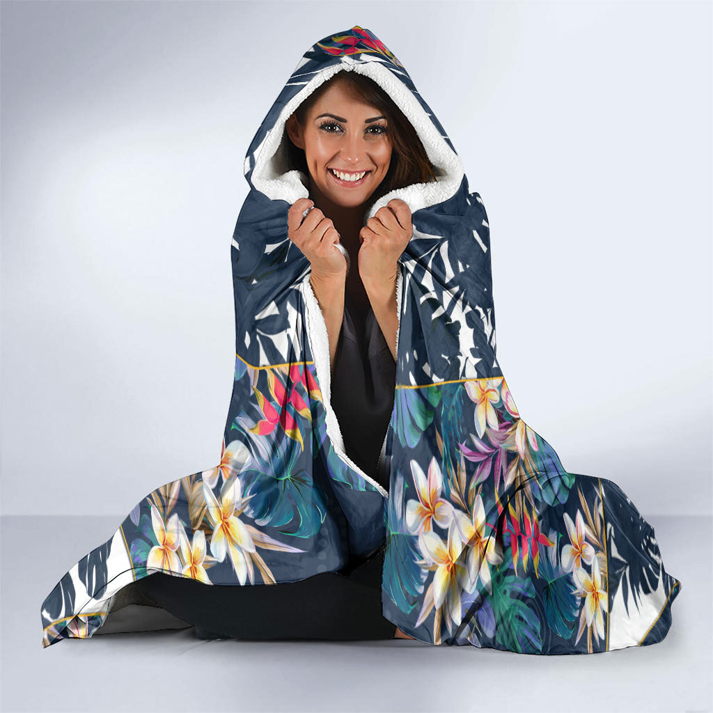 Gold Coast Titans Hooded Blanket Tropical Hibiscus Floral Pattern With Blue And Yellow Accents