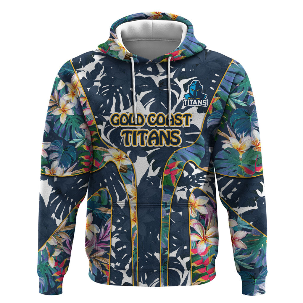 Gold Coast Titans Hoodie Tropical Hibiscus Floral Pattern With Blue And Yellow Accents
