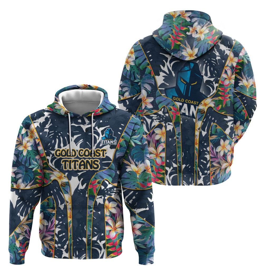 Gold Coast Titans Hoodie Tropical Hibiscus Floral Pattern With Blue And Yellow Accents