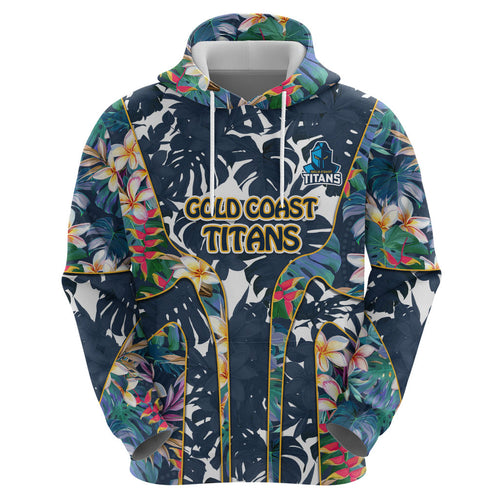 Gold Coast Titans Hoodie Tropical Hibiscus Floral Pattern With Blue And Yellow Accents