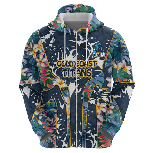 Gold Coast Titans Hoodie Tropical Hibiscus Floral Pattern With Blue And Yellow Accents