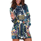 Gold Coast Titans Hoodie Dress Tropical Hibiscus Floral Pattern With Blue And Yellow Accents