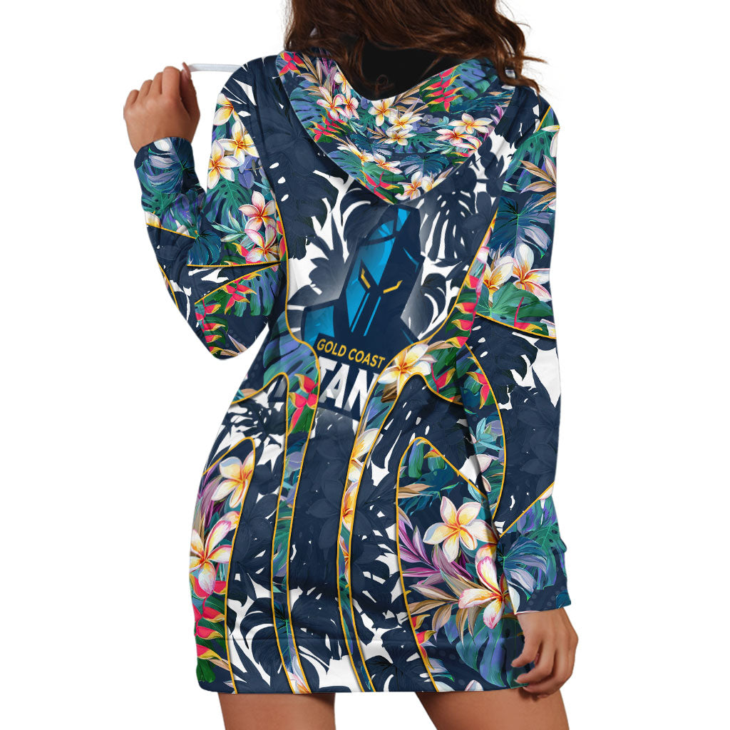 Gold Coast Titans Hoodie Dress Tropical Hibiscus Floral Pattern With Blue And Yellow Accents