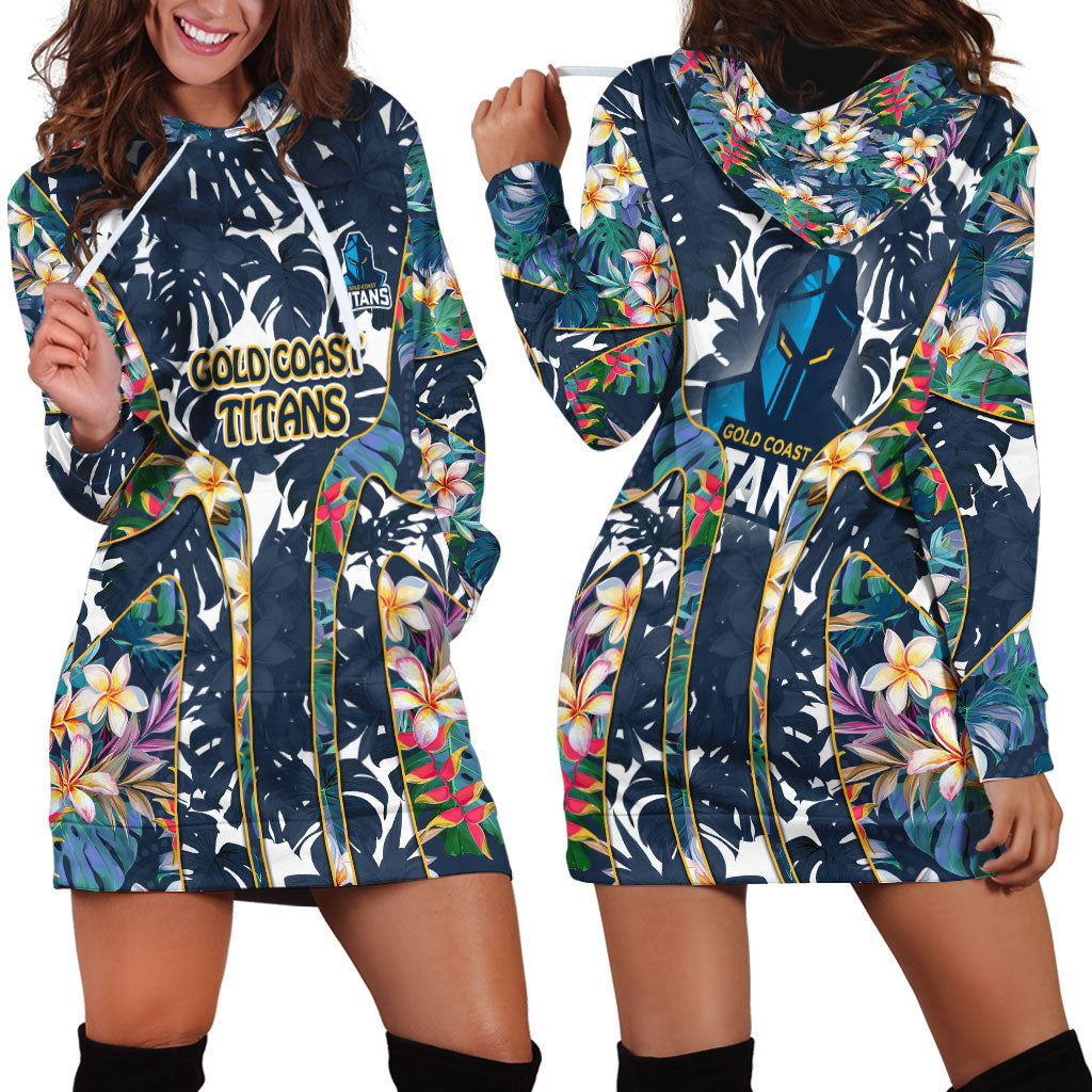 Gold Coast Titans Hoodie Dress Tropical Hibiscus Floral Pattern With Blue And Yellow Accents