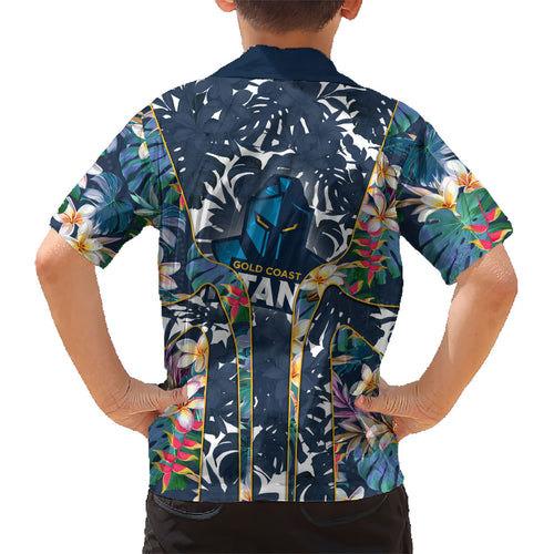 Gold Coast Titans Kid Hawaiian Shirt Tropical Hibiscus Floral Pattern With Blue And Yellow Accents