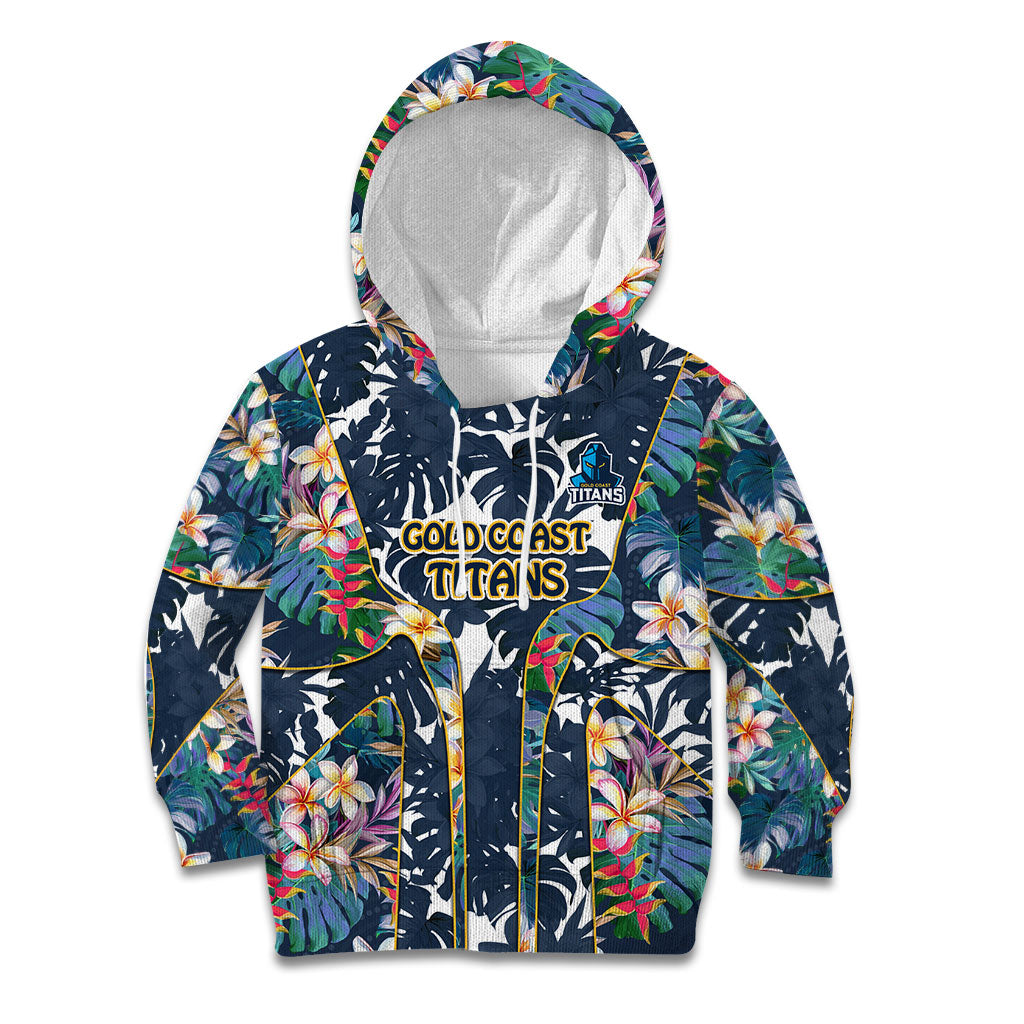Gold Coast Titans Kid Hoodie Tropical Hibiscus Floral Pattern With Blue And Yellow Accents