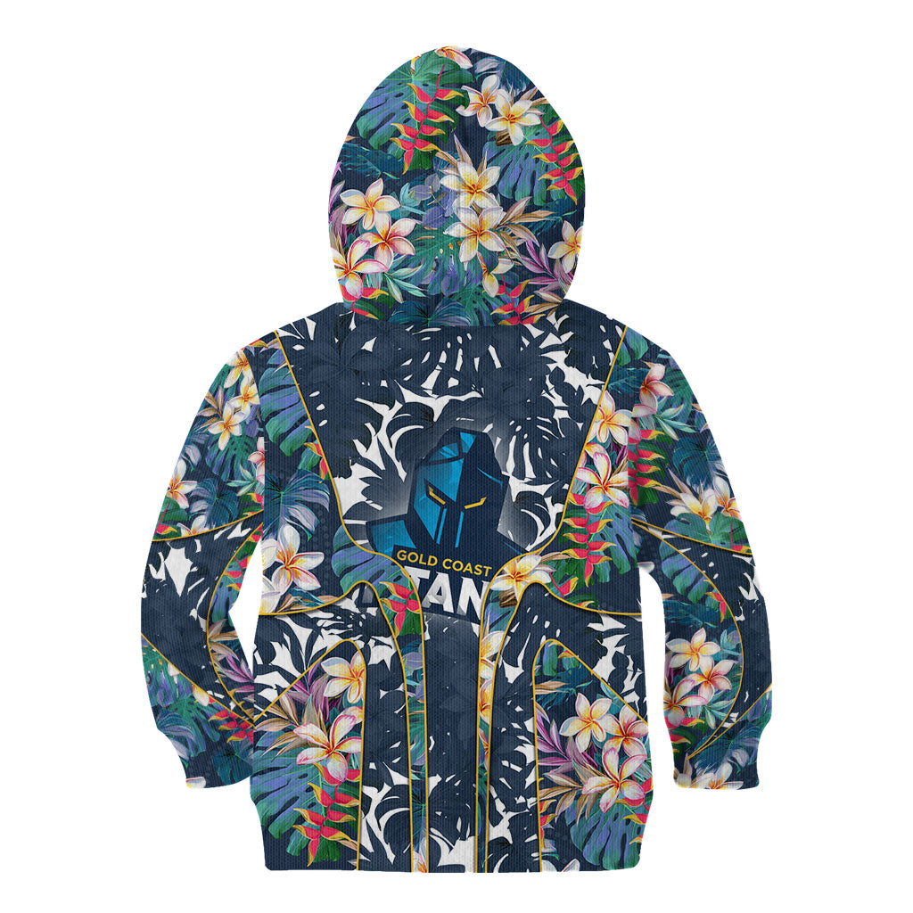 Gold Coast Titans Kid Hoodie Tropical Hibiscus Floral Pattern With Blue And Yellow Accents