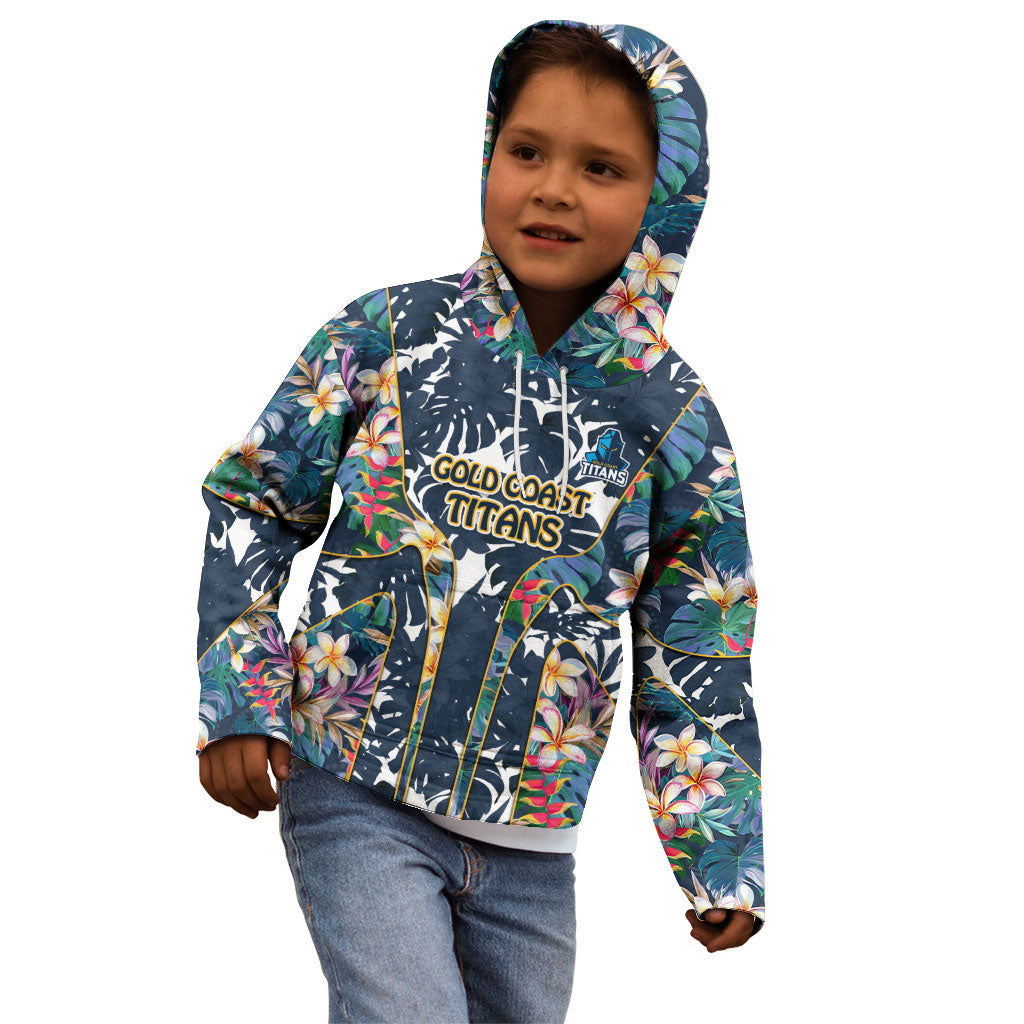 Gold Coast Titans Kid Hoodie Tropical Hibiscus Floral Pattern With Blue And Yellow Accents