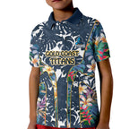 Gold Coast Titans Kid Polo Shirt Tropical Hibiscus Floral Pattern With Blue And Yellow Accents