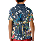 Gold Coast Titans Kid Polo Shirt Tropical Hibiscus Floral Pattern With Blue And Yellow Accents