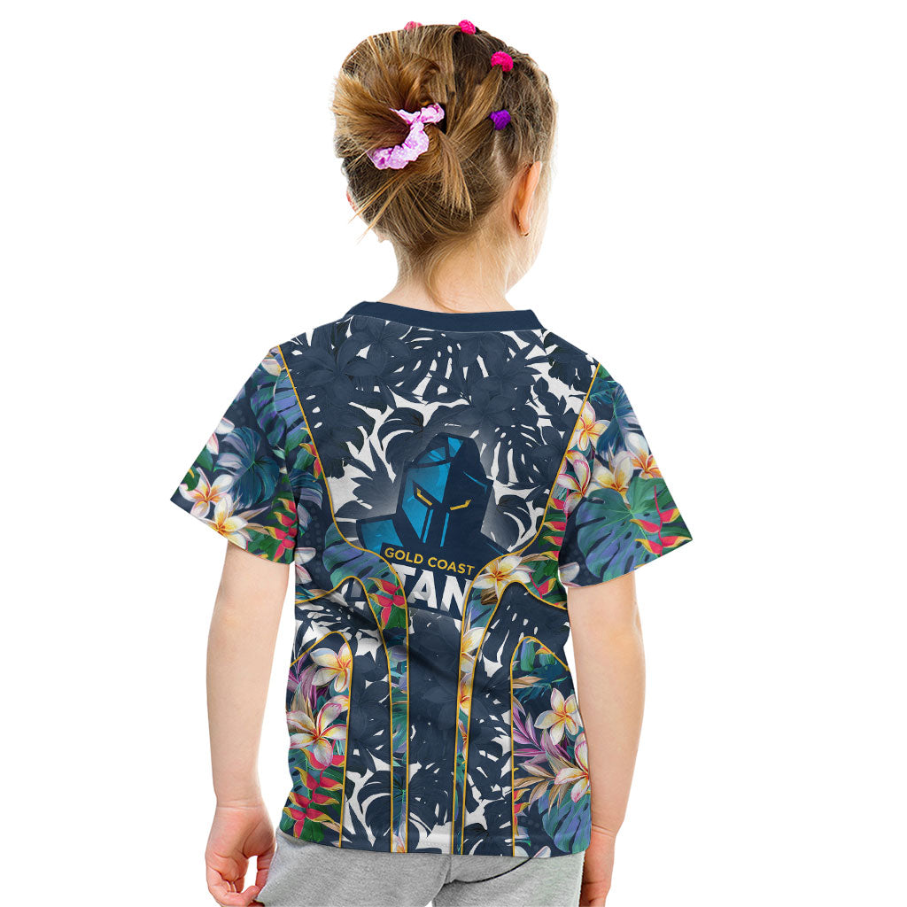 Gold Coast Titans Kid T Shirt Tropical Hibiscus Floral Pattern With Blue And Yellow Accents