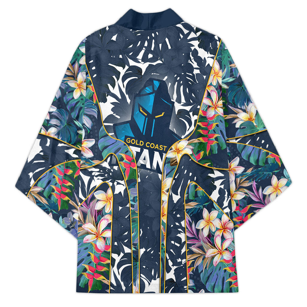 Gold Coast Titans Kimono Tropical Hibiscus Floral Pattern With Blue And Yellow Accents