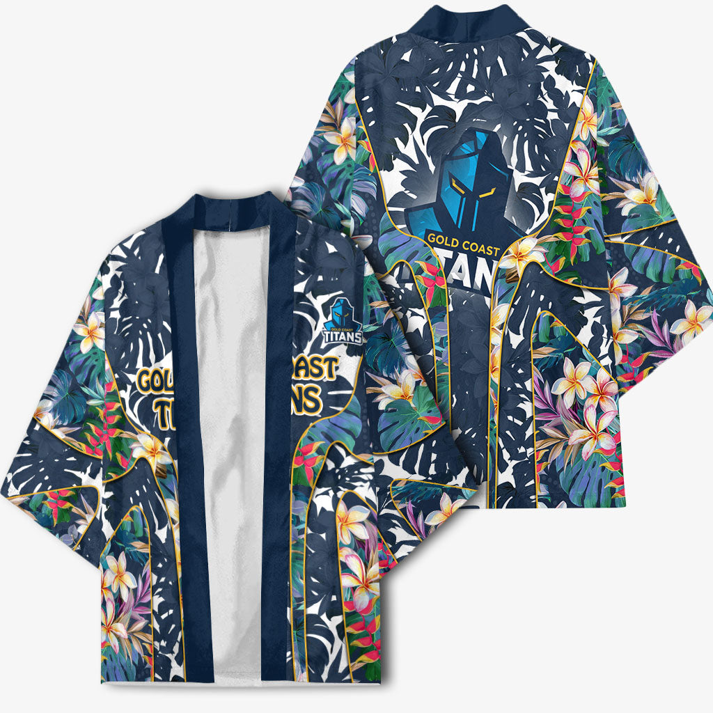 Gold Coast Titans Kimono Tropical Hibiscus Floral Pattern With Blue And Yellow Accents