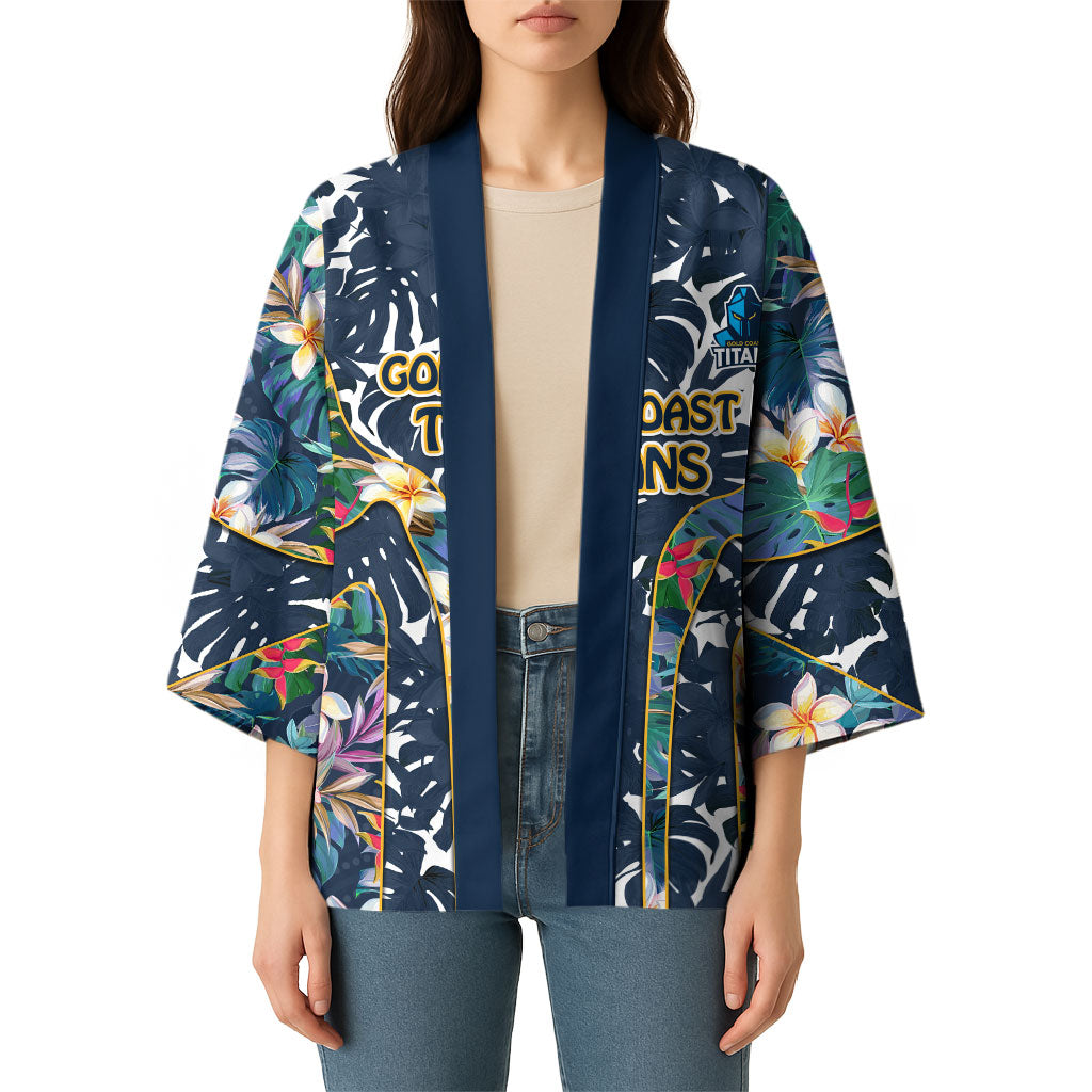 Gold Coast Titans Kimono Tropical Hibiscus Floral Pattern With Blue And Yellow Accents