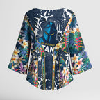 Gold Coast Titans Kimono Sleeve Blouse Tropical Hibiscus Floral Pattern With Blue And Yellow Accents