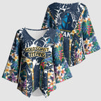 Gold Coast Titans Kimono Sleeve Blouse Tropical Hibiscus Floral Pattern With Blue And Yellow Accents