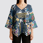 Gold Coast Titans Kimono Sleeve Blouse Tropical Hibiscus Floral Pattern With Blue And Yellow Accents
