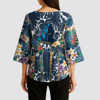 Gold Coast Titans Kimono Sleeve Blouse Tropical Hibiscus Floral Pattern With Blue And Yellow Accents