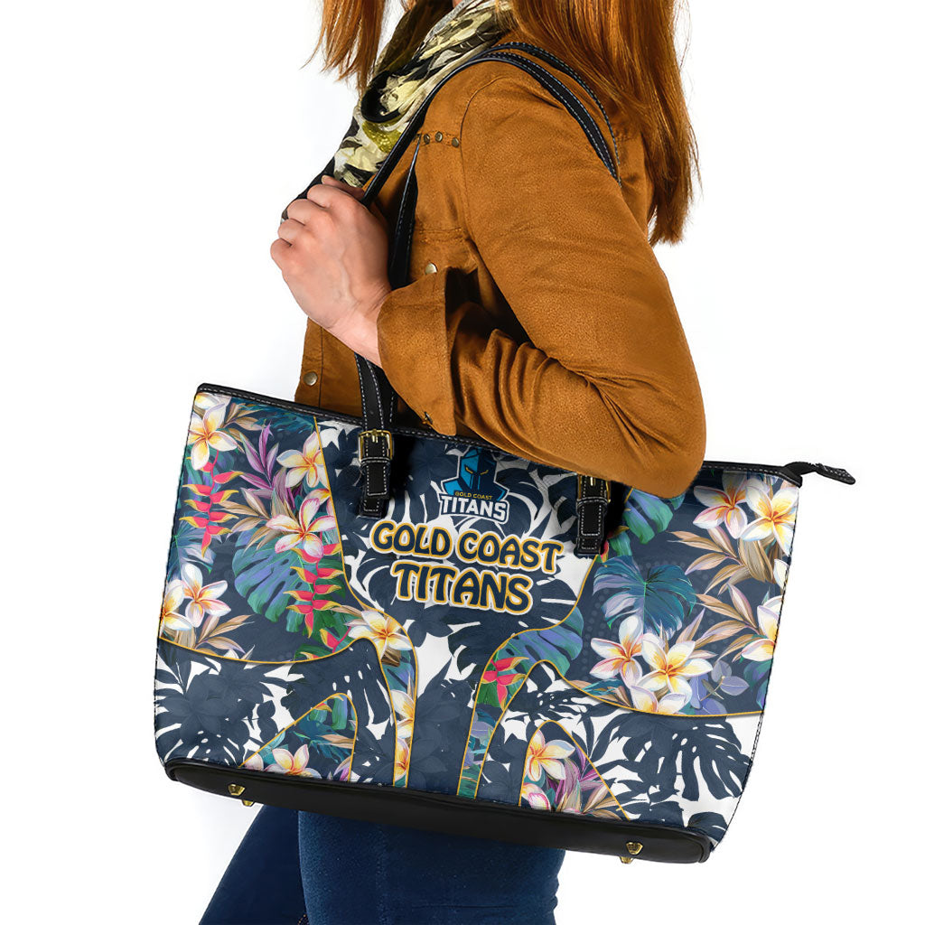 Gold Coast Titans Leather Tote Bag Tropical Hibiscus Floral Pattern With Blue And Yellow Accents