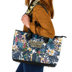 Gold Coast Titans Leather Tote Bag Tropical Hibiscus Floral Pattern With Blue And Yellow Accents