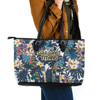 Gold Coast Titans Leather Tote Bag Tropical Hibiscus Floral Pattern With Blue And Yellow Accents