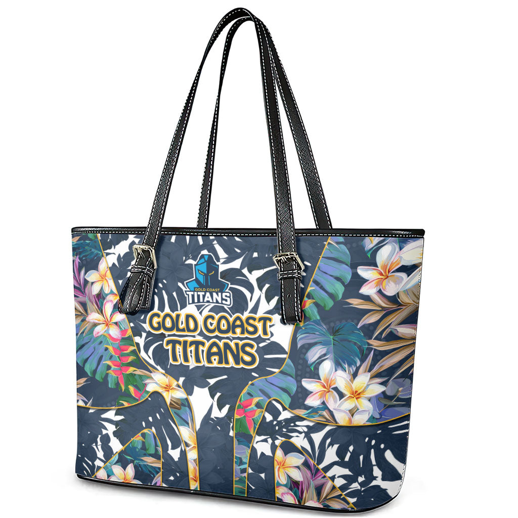 Gold Coast Titans Leather Tote Bag Tropical Hibiscus Floral Pattern With Blue And Yellow Accents