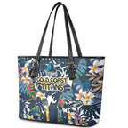Gold Coast Titans Leather Tote Bag Tropical Hibiscus Floral Pattern With Blue And Yellow Accents