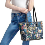 Gold Coast Titans Leather Tote Bag Tropical Hibiscus Floral Pattern With Blue And Yellow Accents