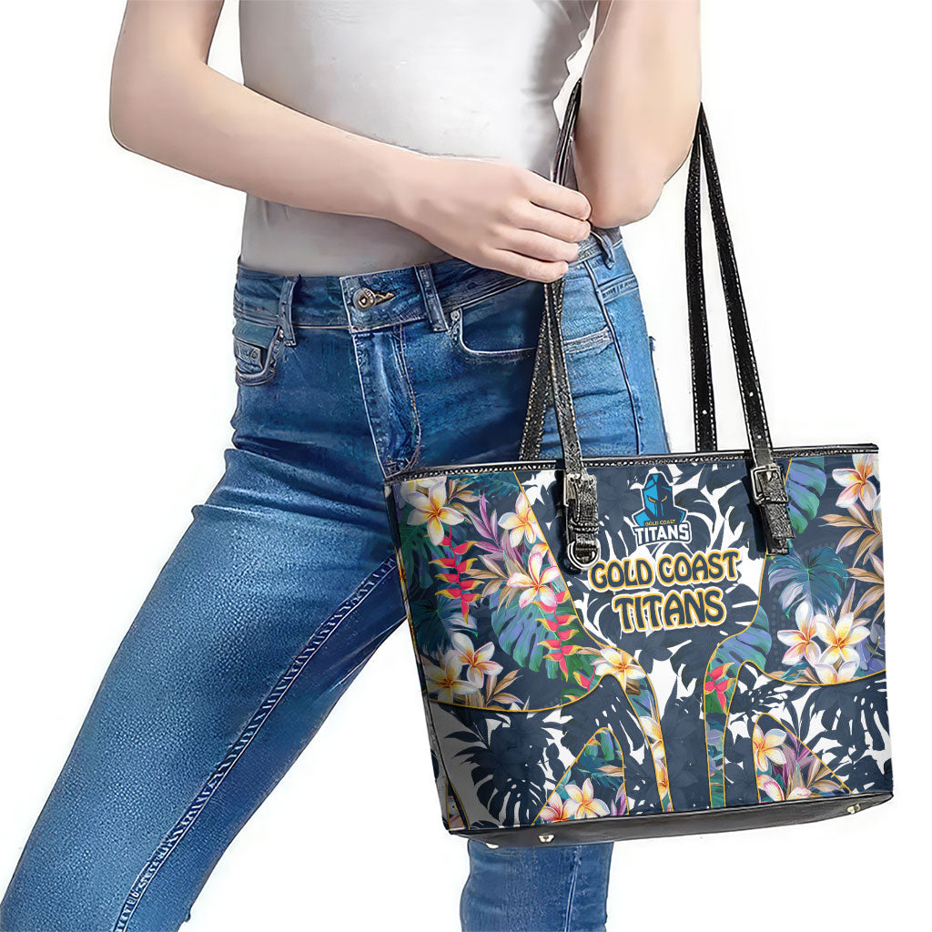 Gold Coast Titans Leather Tote Bag Tropical Hibiscus Floral Pattern With Blue And Yellow Accents